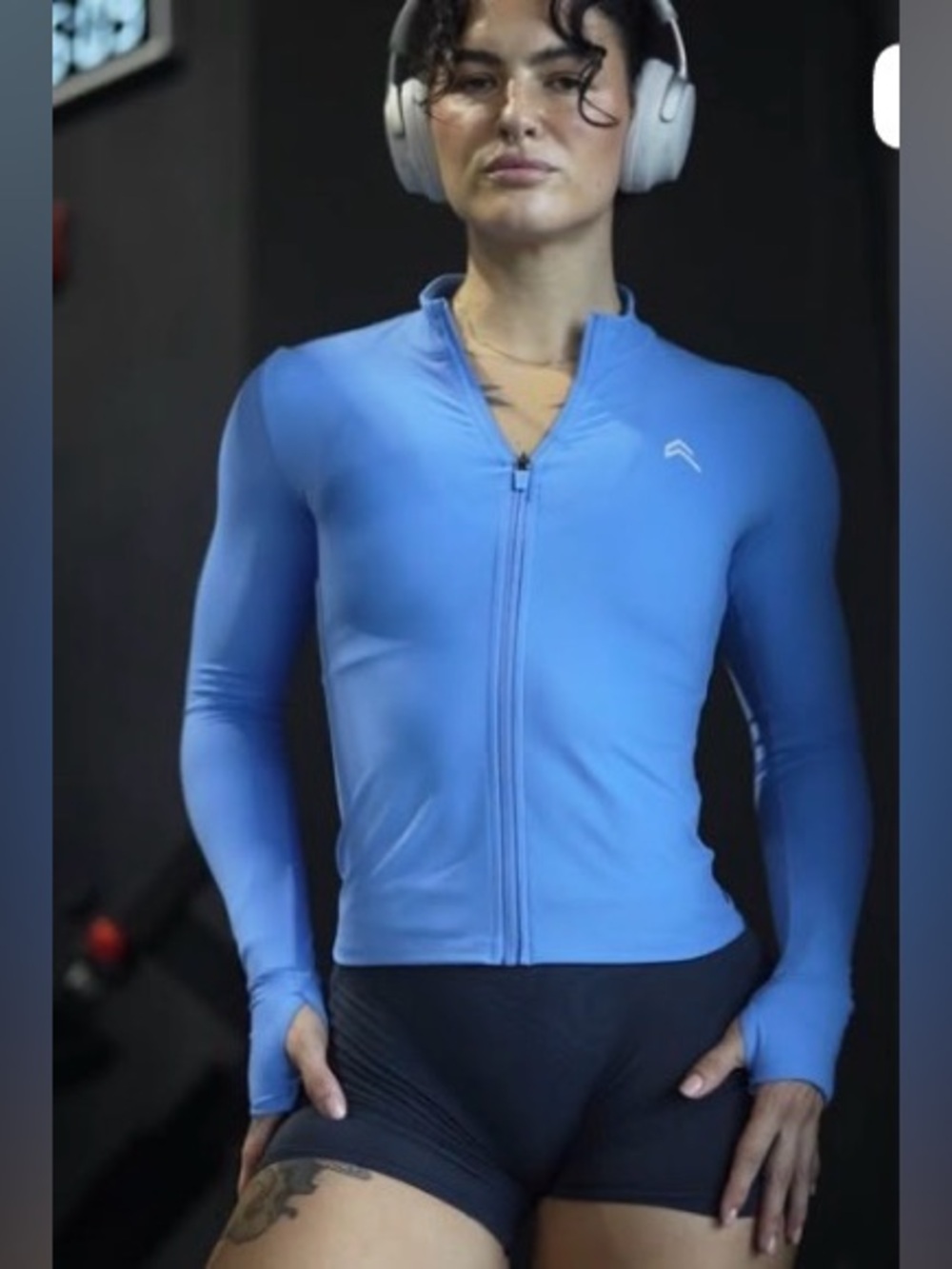 Light Blue Long Sleeve Zip Athletic Top